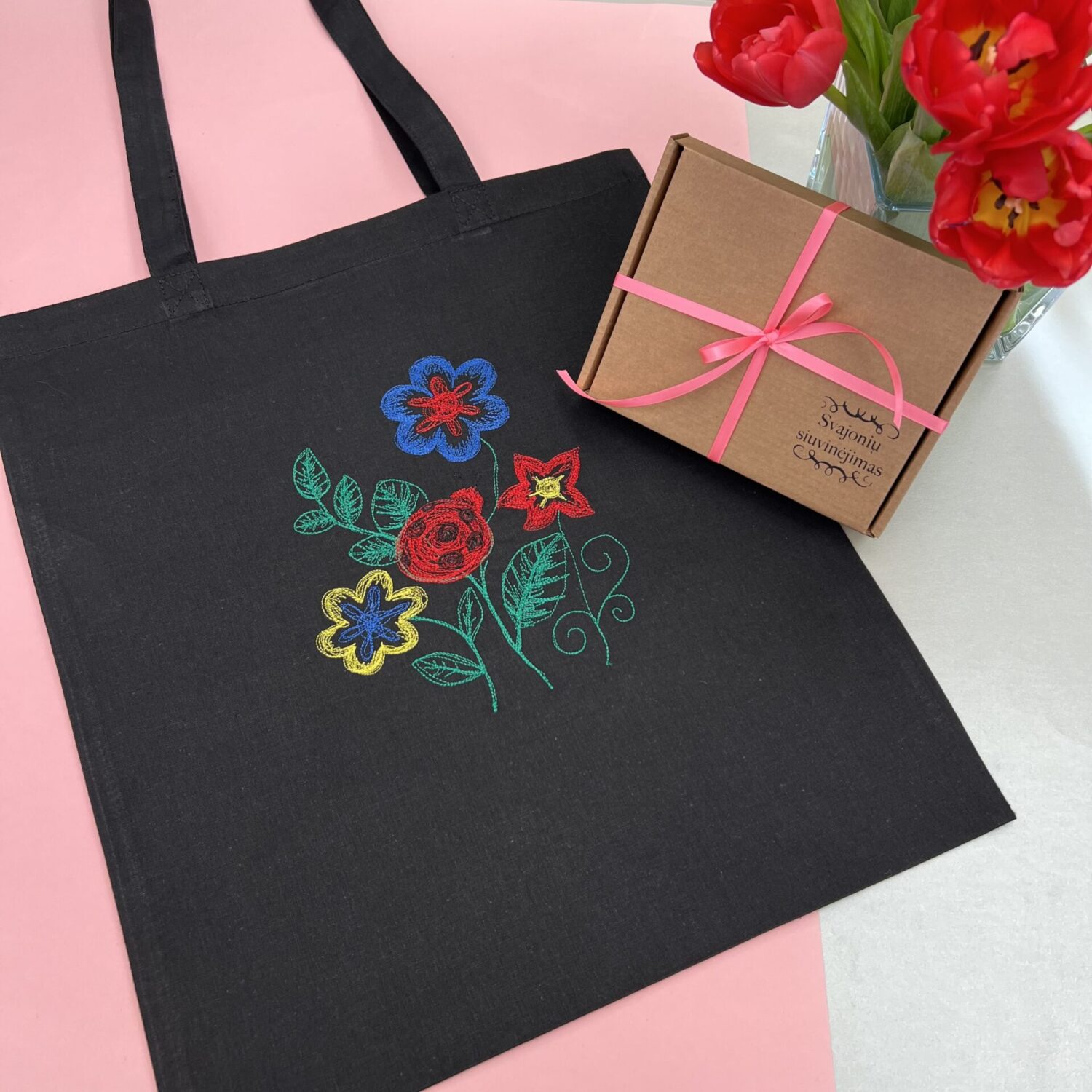 Medvilninis pirkinių maišelis "Gėlėtas"